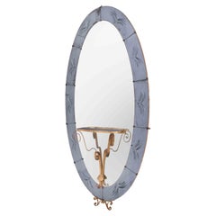 Oval Mirror wth Integrated Console by Cristal Art, Italy, 1960s