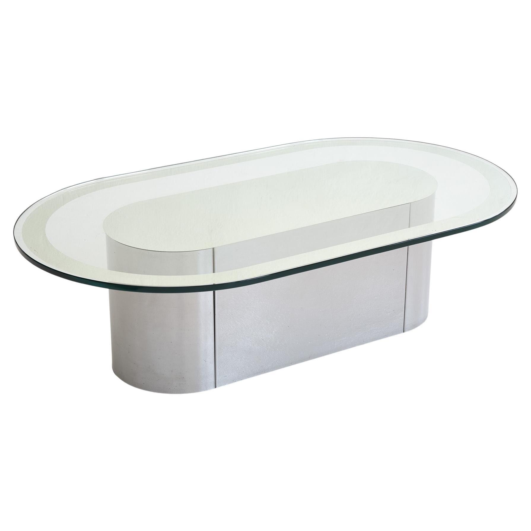 Mesa de centro Roche Bobois de metal pulido con espejo y cristal, Francia  1970 en venta