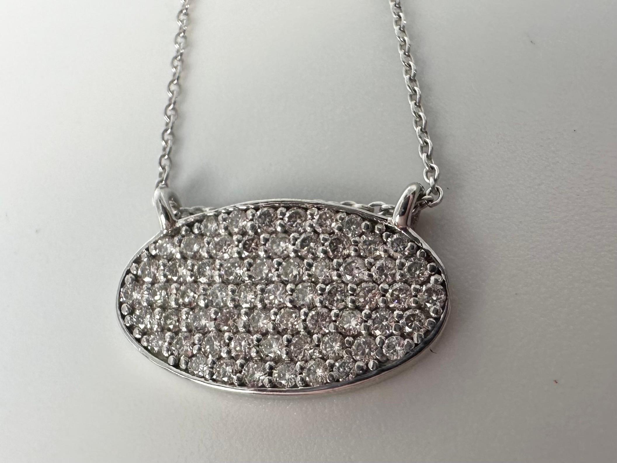 Oval modern pave set diamond pendant necklace 14KT 18