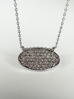Oval modern pave set diamond pendant necklace 14KT 18"long
