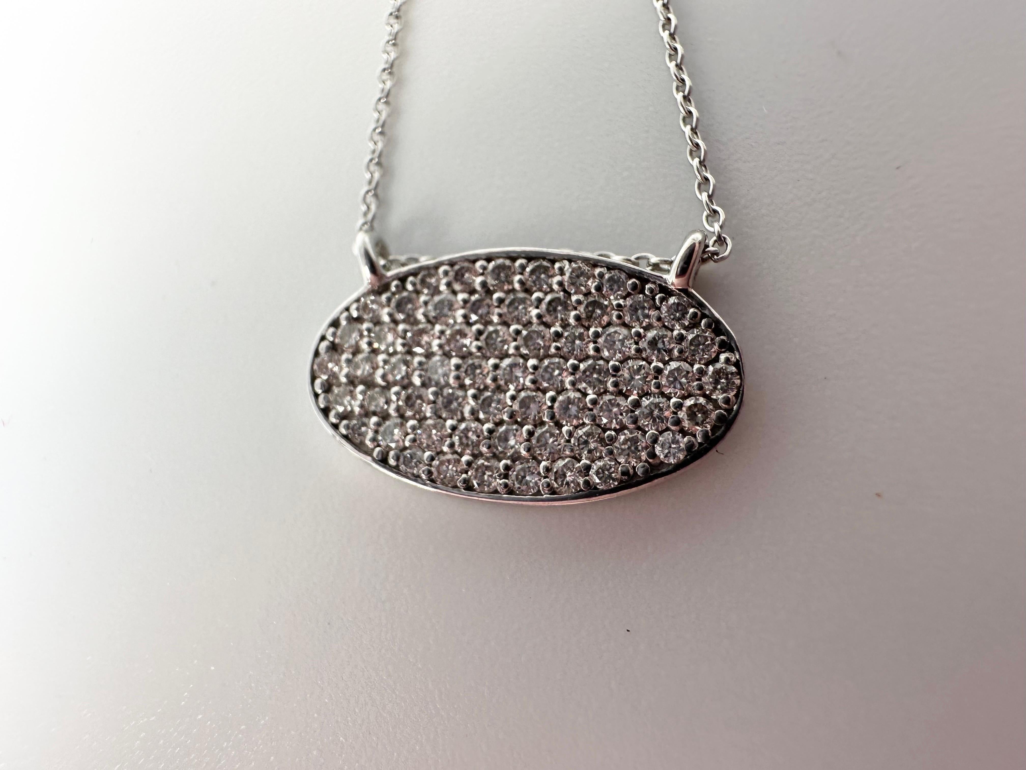 Oval modern pave set diamond pendant necklace 14KT 18