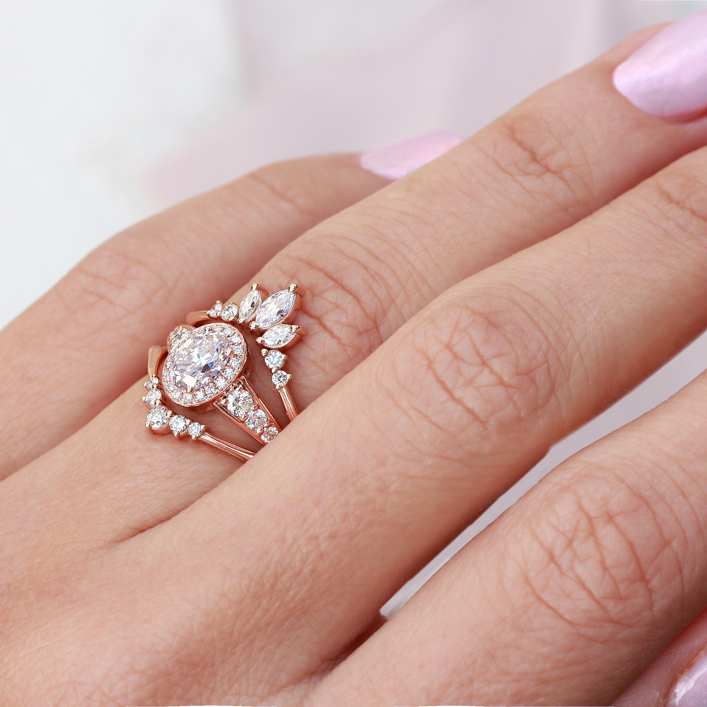 Oval Cut Oval Moissanite 0.98ct Vintage Diamond Band Delicate Engagement Ring, 