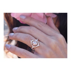 Oval Moissanite 1.30ct Unique Engagement Ring, Athena & Two Athena Armor Bands