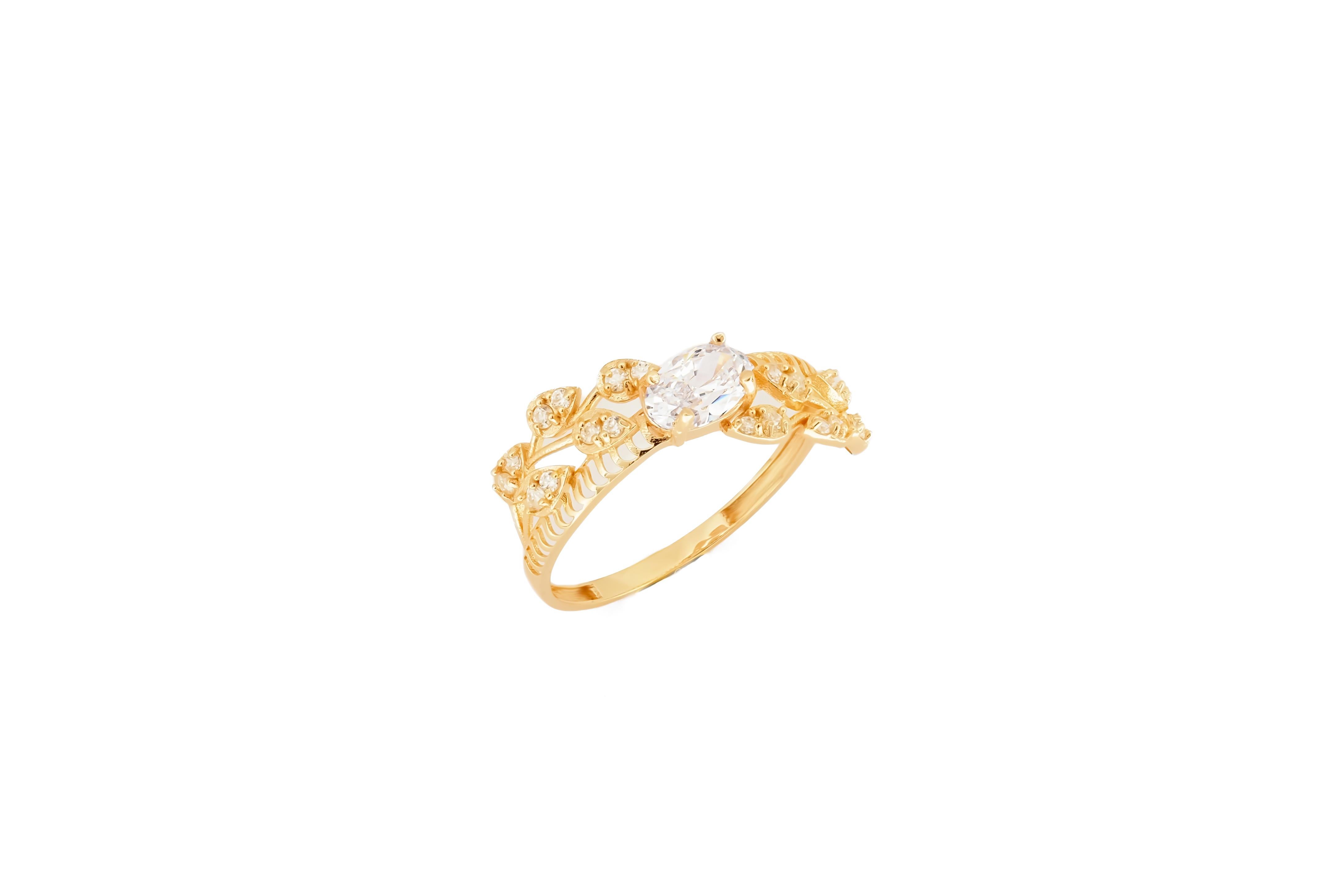 Modern Oval moissanite 14k gold engagement ring. For Sale