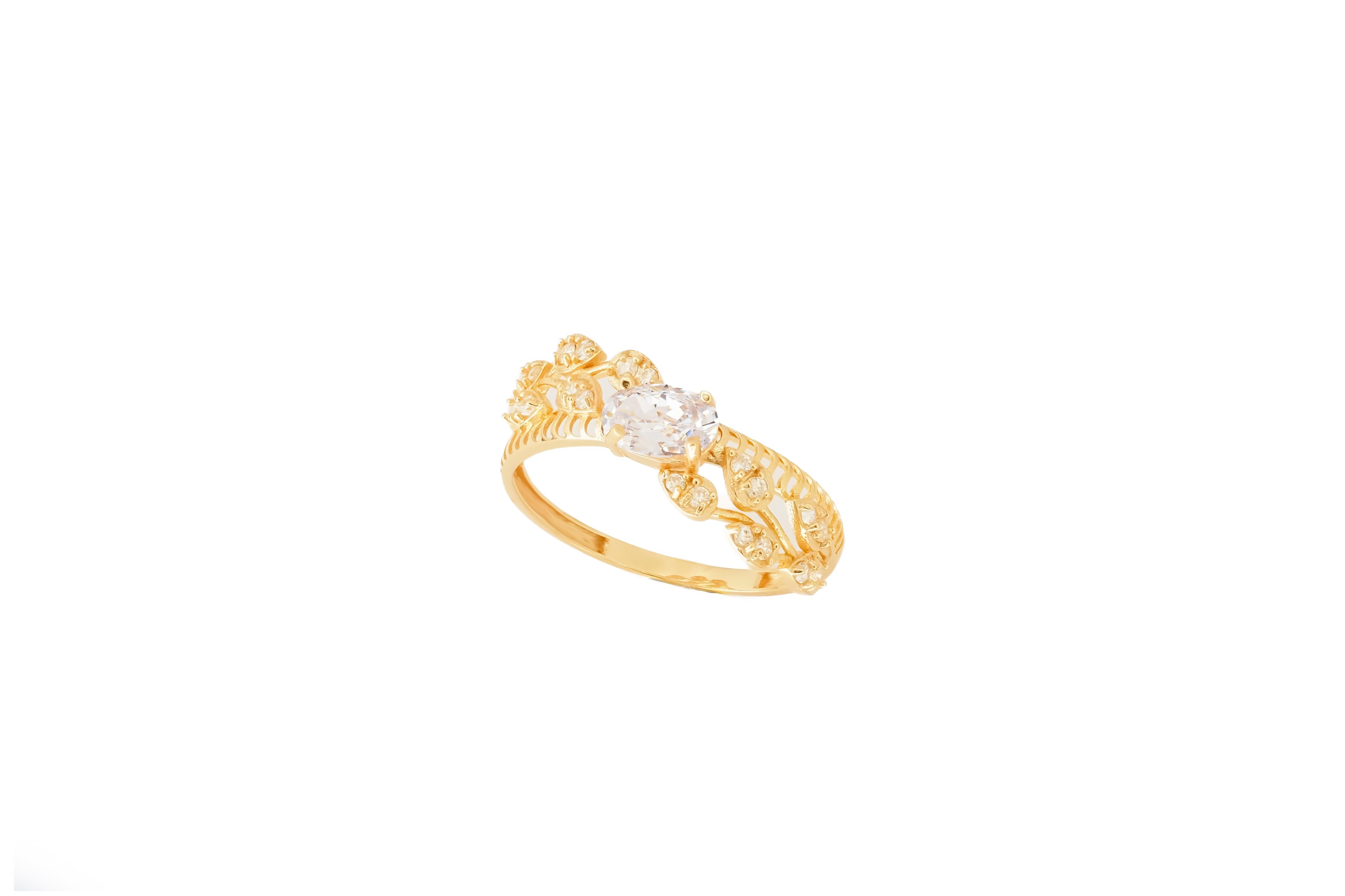 Women's or Men's Oval moissanite 14k gold engagement ring For Sale
