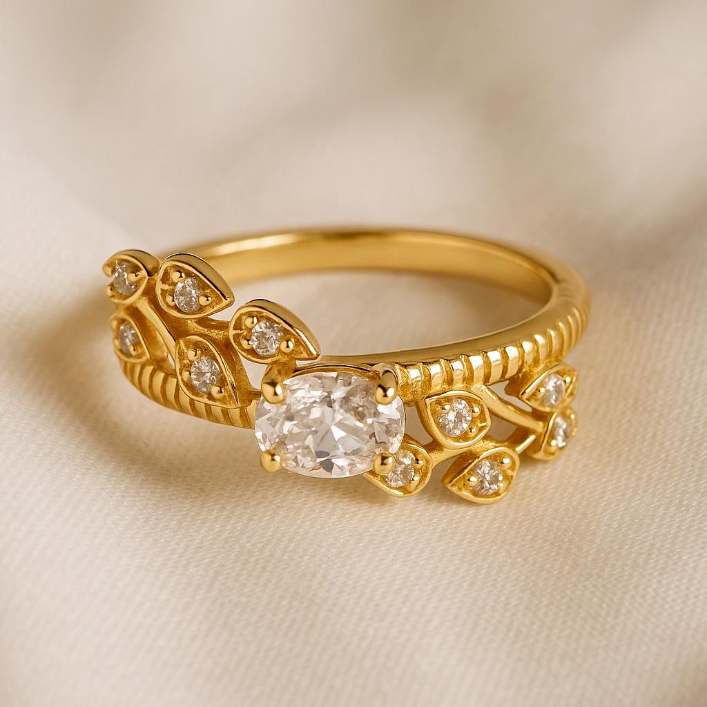 En vente :  Bague de fiançailles en or 14 carats avec moissanite ovale 6