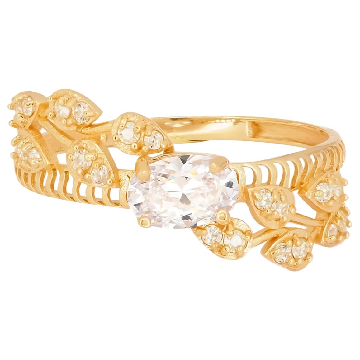 Ovaler Moissanit Verlobungsring aus 14k Gold.