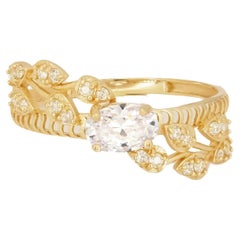Oval moissanite 14k gold engagement ring