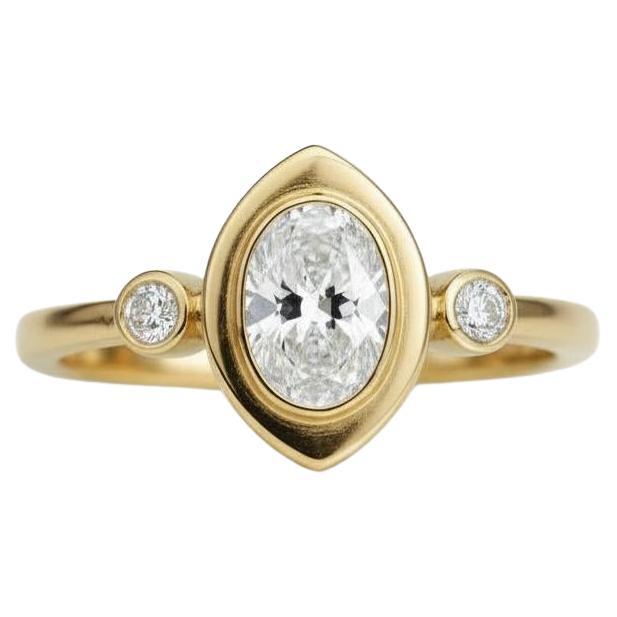 Im Angebot: Ovaler Moisanit-Ring aus 14k Gold ()