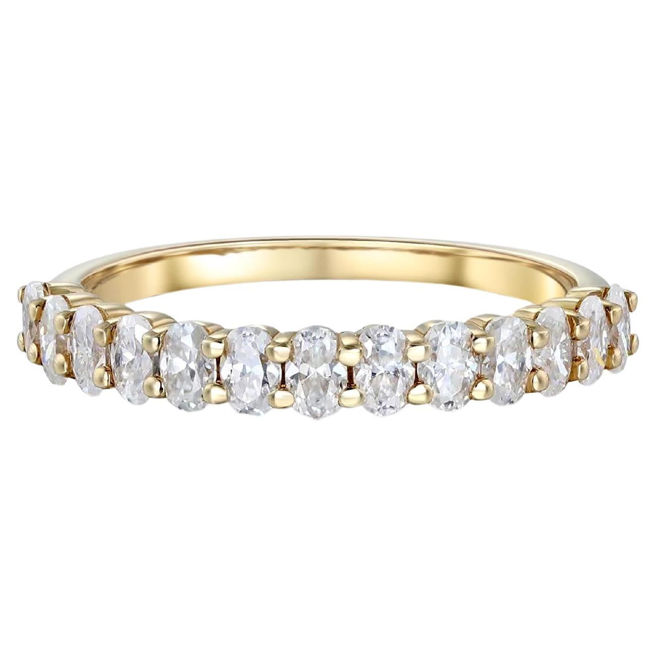 Oval moissanite 14k gold semi eternity wedding band
