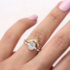 Oval Moissanite Dainty Engagement Ring with Round Diamonds Band - Candy pop