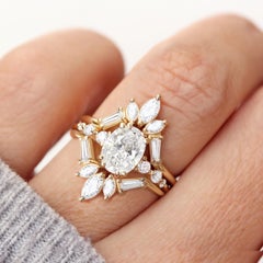 Oval Moissanite Diamond Dots Band Engagement Three Rings Set Artemis & Candy pop