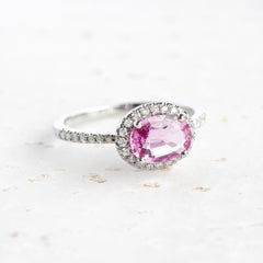 Oval Pink Sapphire Diamond Halo Unique East West Blushed Engagement Ring Ivy