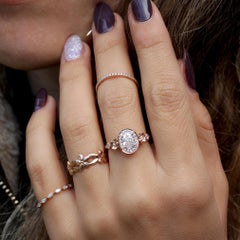 Oval Moissanite Diamond Halo with Flower Band Unique Engagement Ring - "Antheia"