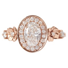 Ovaler Moissanit-Diamant-Halo mit Blumenring, einzigartiger Verlobungsring – „Antheia“