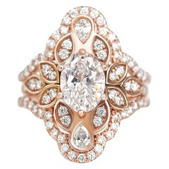 Oval Moissanite Flower Engagement Ring With Pave Diamond Ring Guard Lily #4