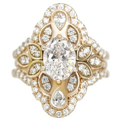 Oval Moissanite Flower Engagement Ring With Pave Diamond Ring Guard Lily #4