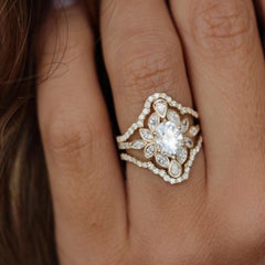 Oval Moissanite Flower Unique Engagement Ring with Diamond Ring Guard Lily #6
