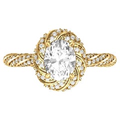 Oval moissanite halo Engagement 14k Gold Ring