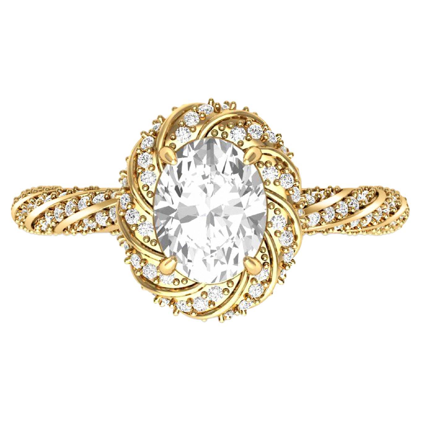 Oval moissanite halo Engagement 14k Gold Ring.