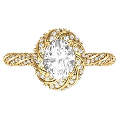 Oval moissanite halo Engagement 14k Gold Ring.