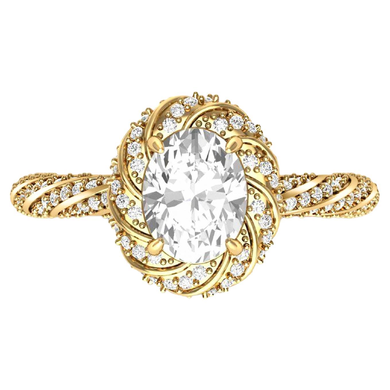 Ovaler moissanit-Halo-Verlobungsring aus 14k Gold