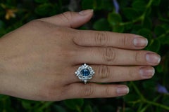 Oval Montana Blue Sapphire Diamond Edwardian Style Engagement Ring White Gold