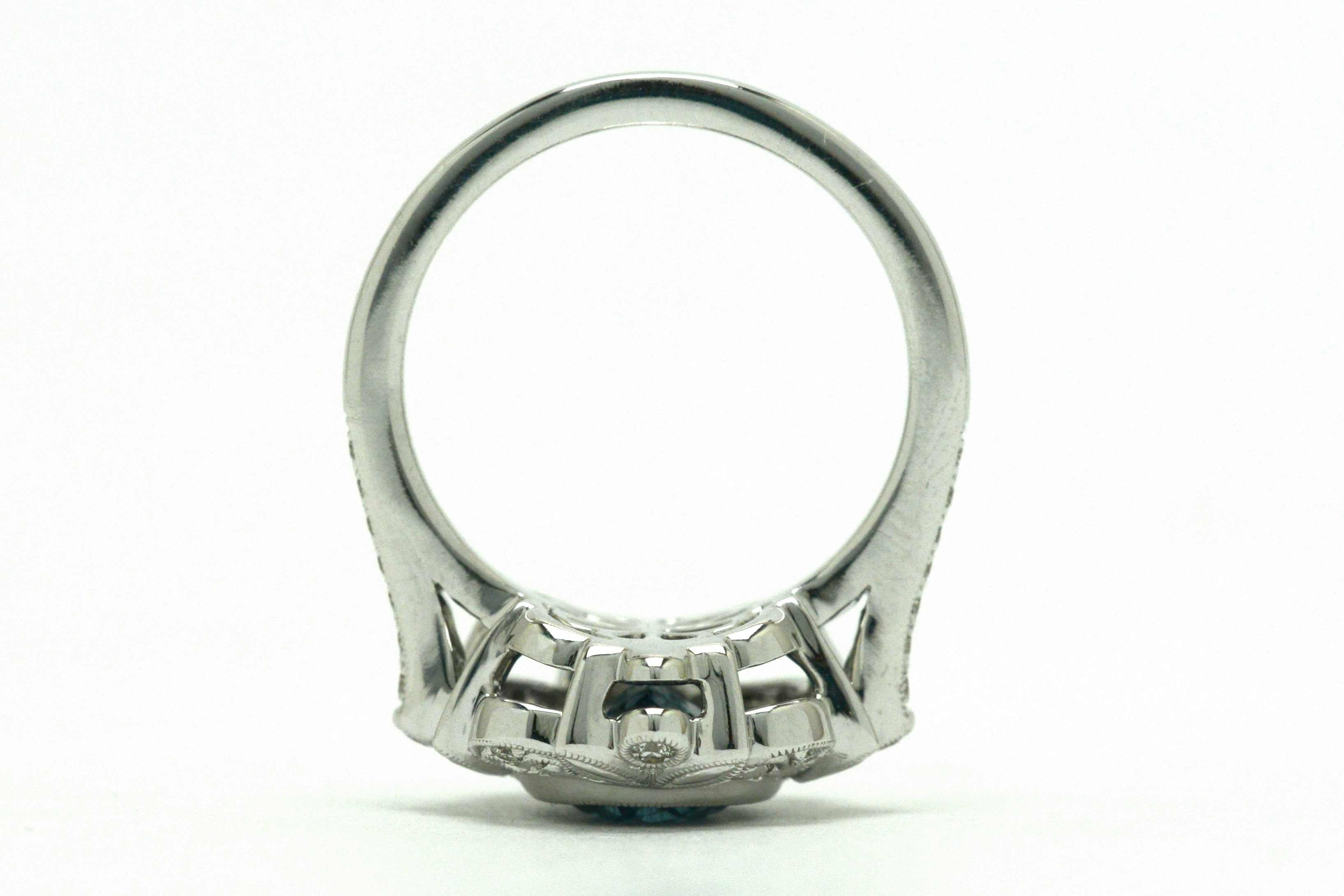 Oval Cut Oval Montana Blue Sapphire Diamond Edwardian Style Engagement Ring White Gold