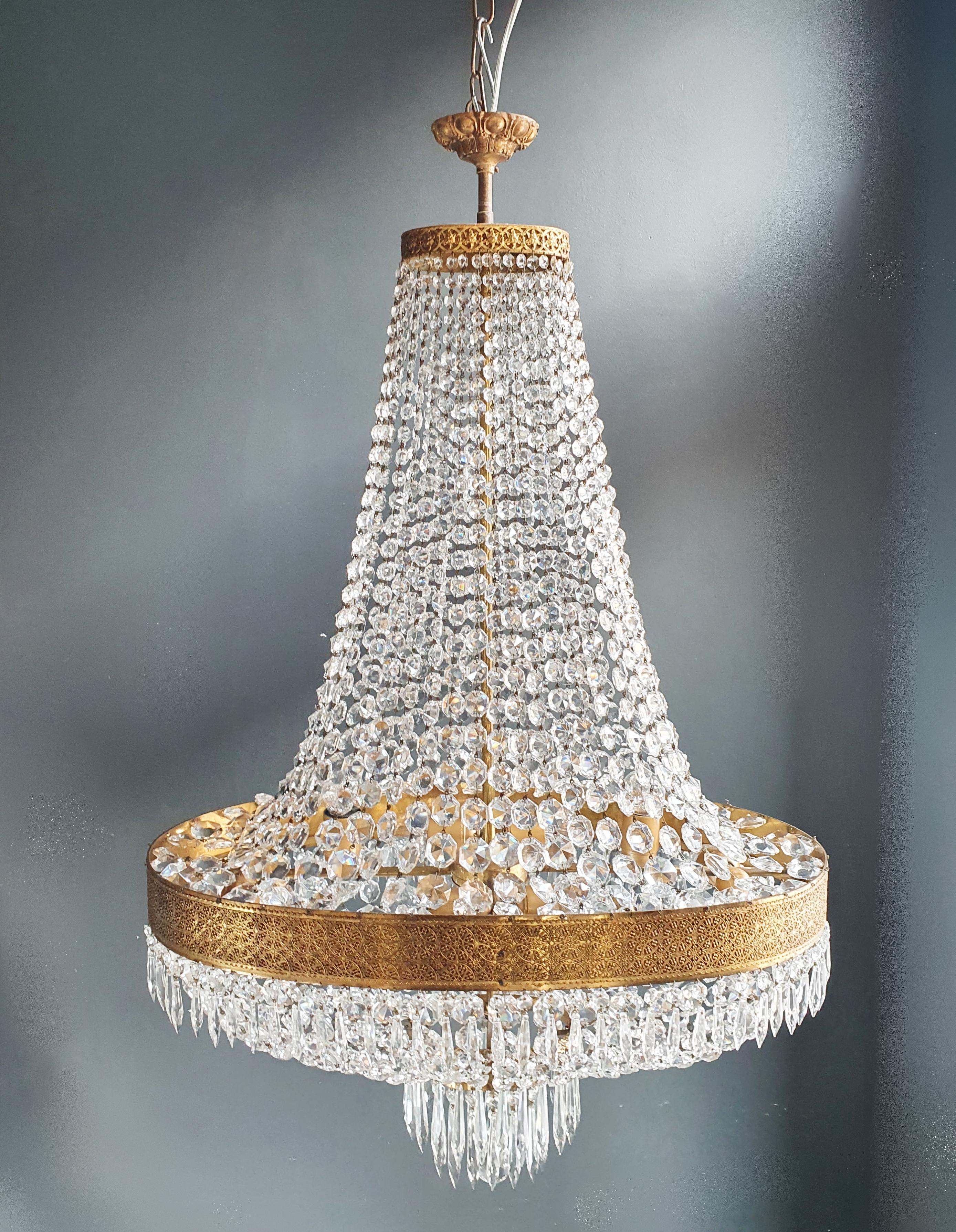 Hand-Knotted Oval Montgolfiè Empire Sac a Pearl Chandelier Crystal Lustre Ceiling Antique