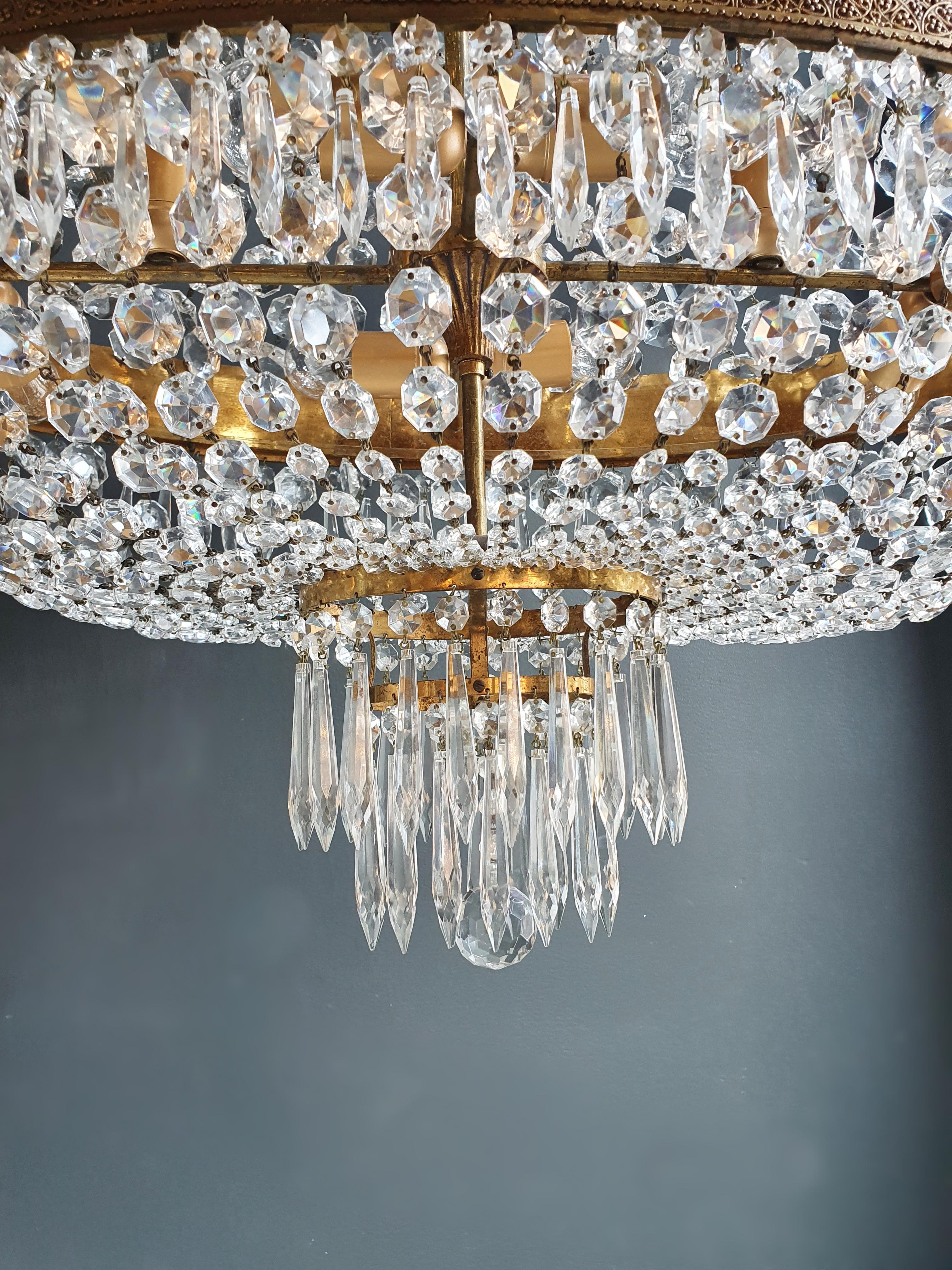 Oval Montgolfiè Empire Sac a Pearl Chandelier Crystal Lustre Ceiling Antique In Good Condition In Berlin, DE