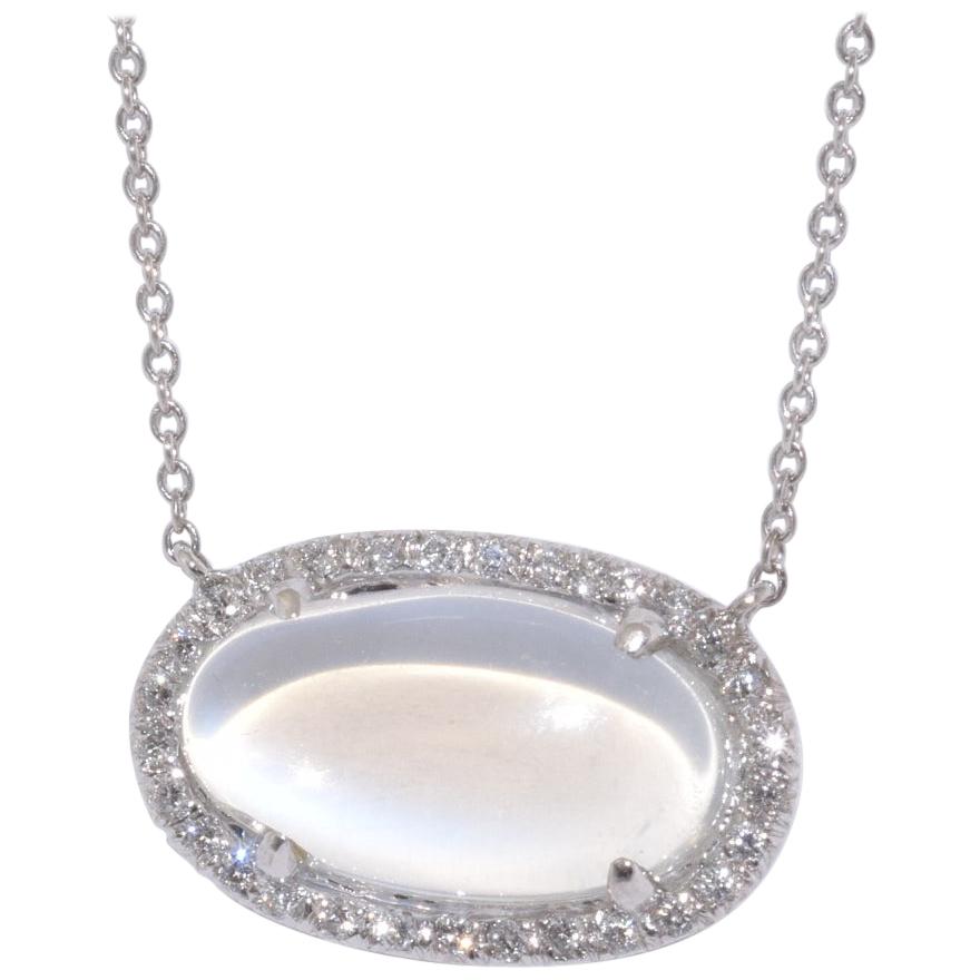 Oval Moonstone and Diamond Pendant Necklace