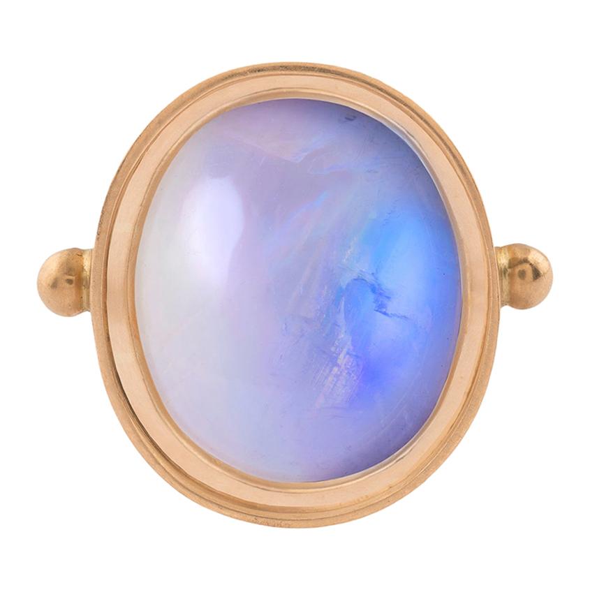 OUROBOROS Oval Moonstone 18 Karat Yellow Gold Ring For Sale