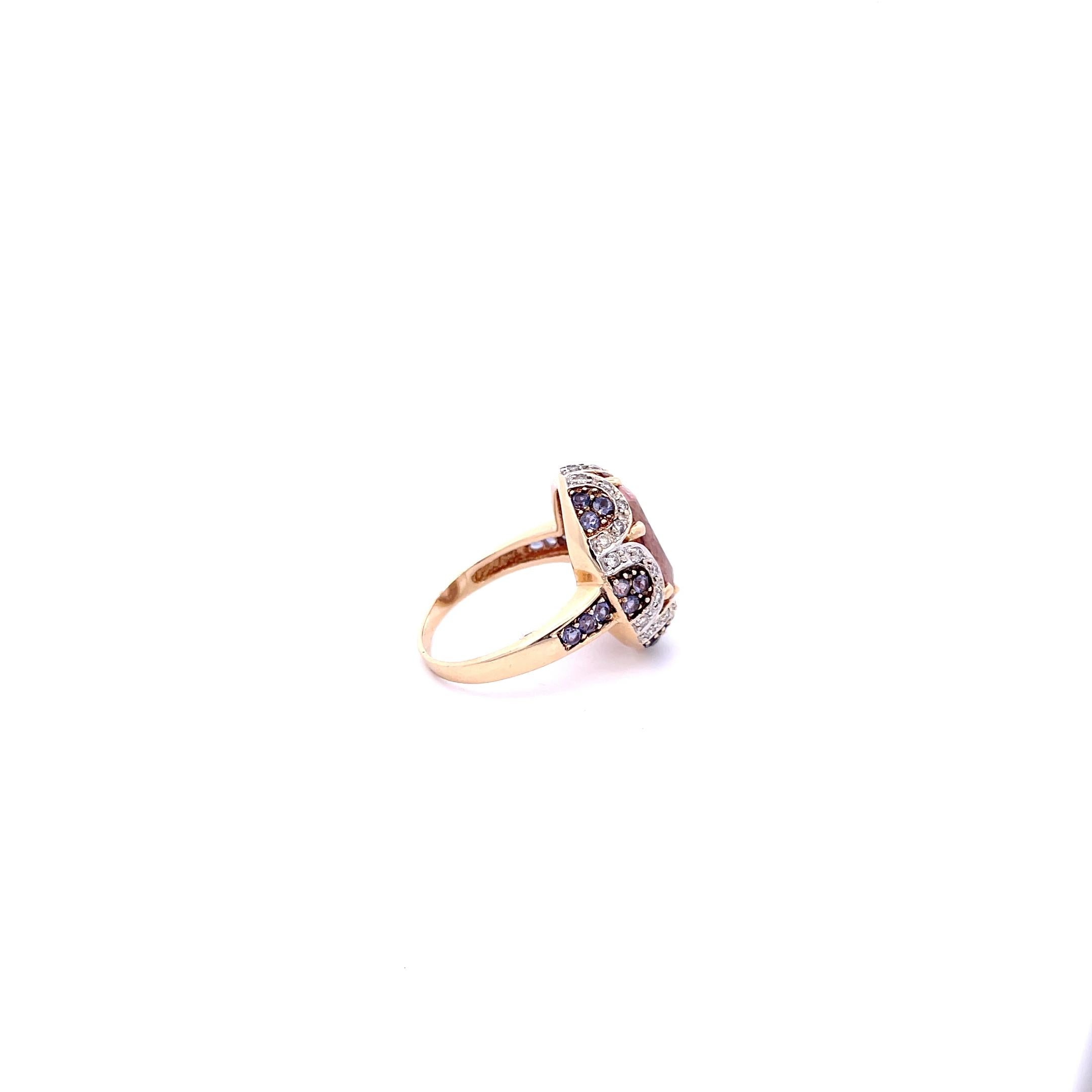 Taille ovale Bague ovale Morganite Améthyste Diamant Or jaune 14K en vente