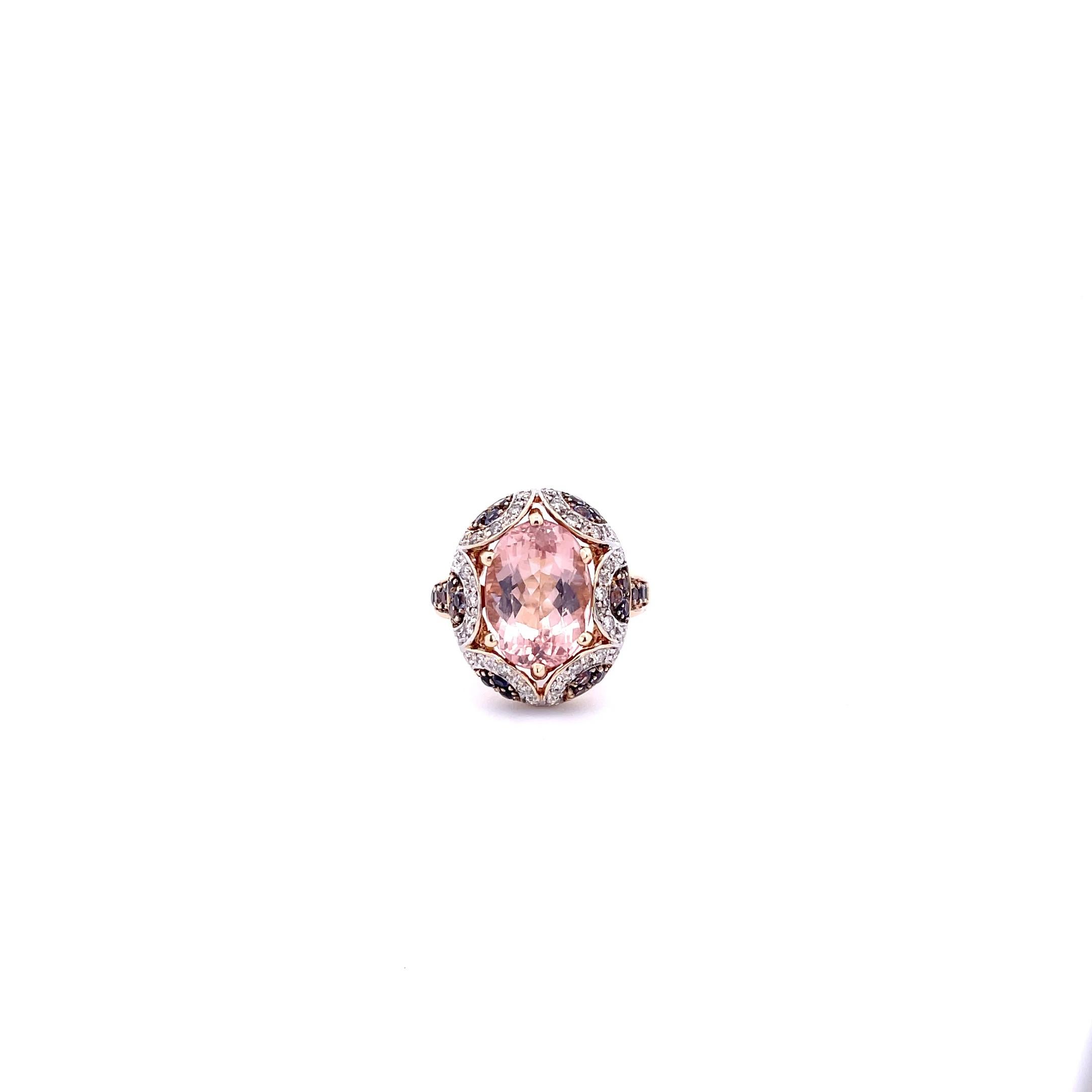 Bague ovale Morganite Améthyste Diamant Or jaune 14K Excellent état - En vente à Dallas, TX
