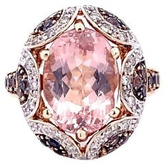 Oval Morganite Amethyst Diamond Ring 14K Yellow Gold