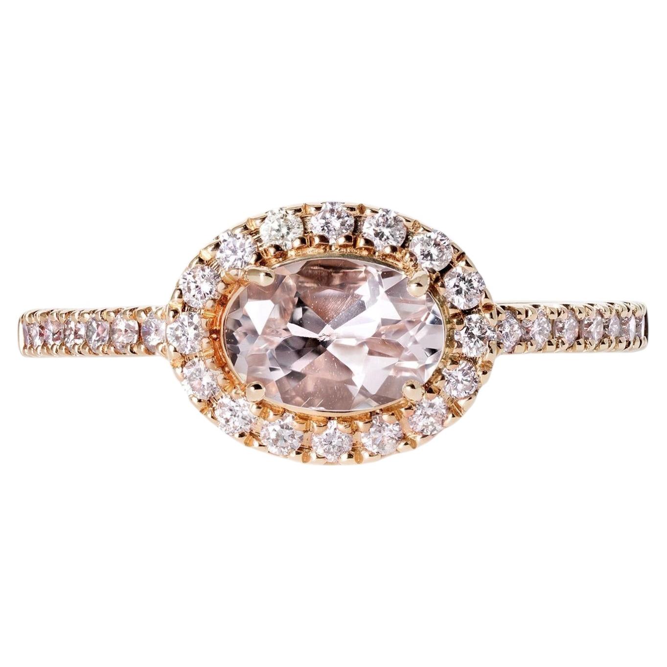 Oval Morganite and Diamond 14k Rose Gold Halo Engagement Ring