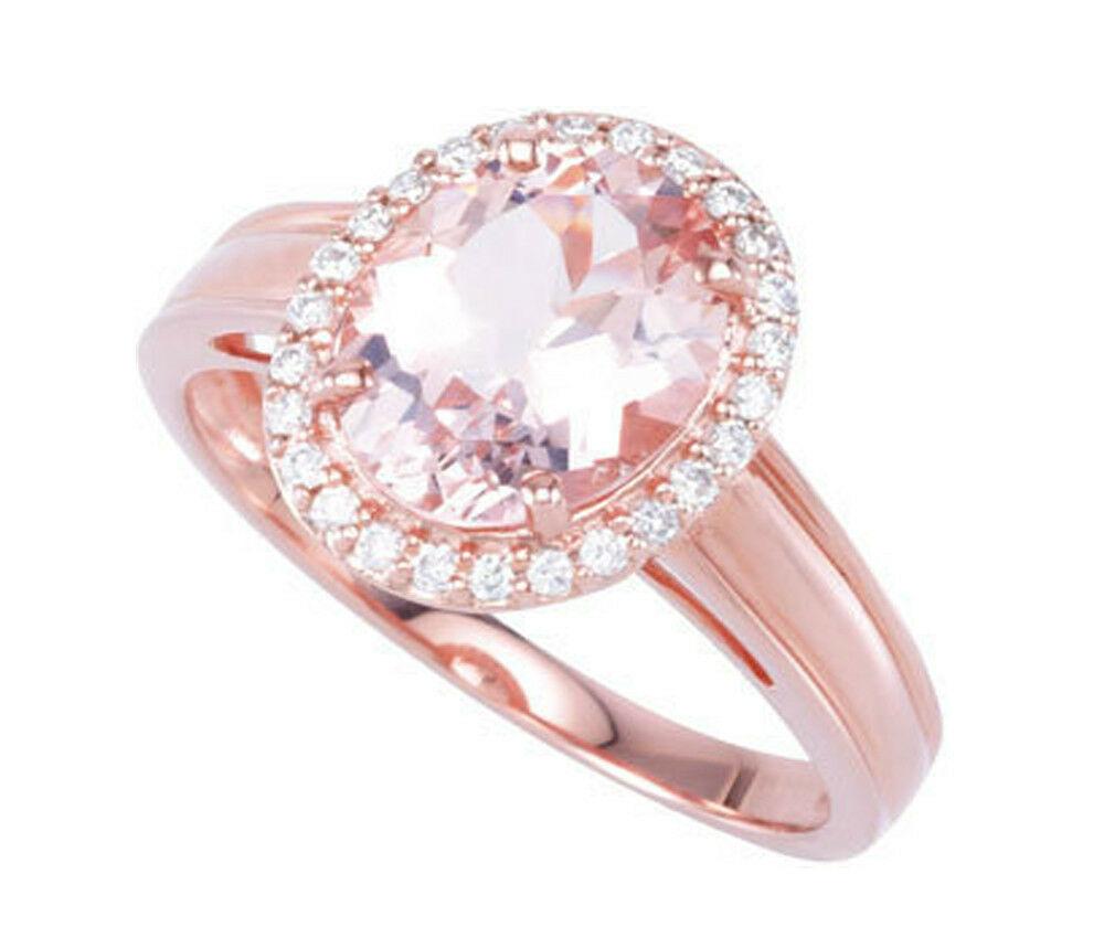 Contemporary Oval Morganite and Diamond Ring 14K Rose Gold 2.30 Carats For Sale