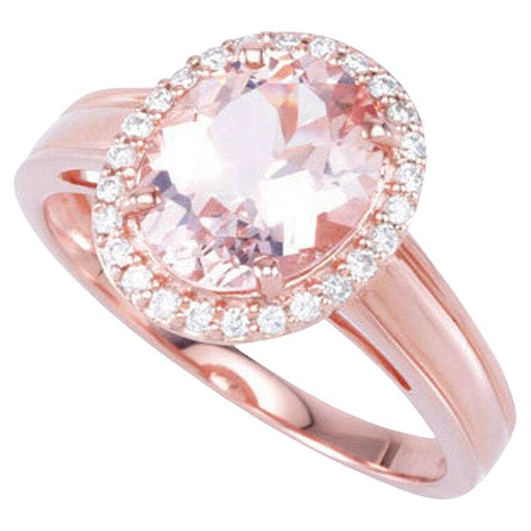 Oval Morganite and Diamond Ring 14K Rose Gold 2.30 Carats For Sale