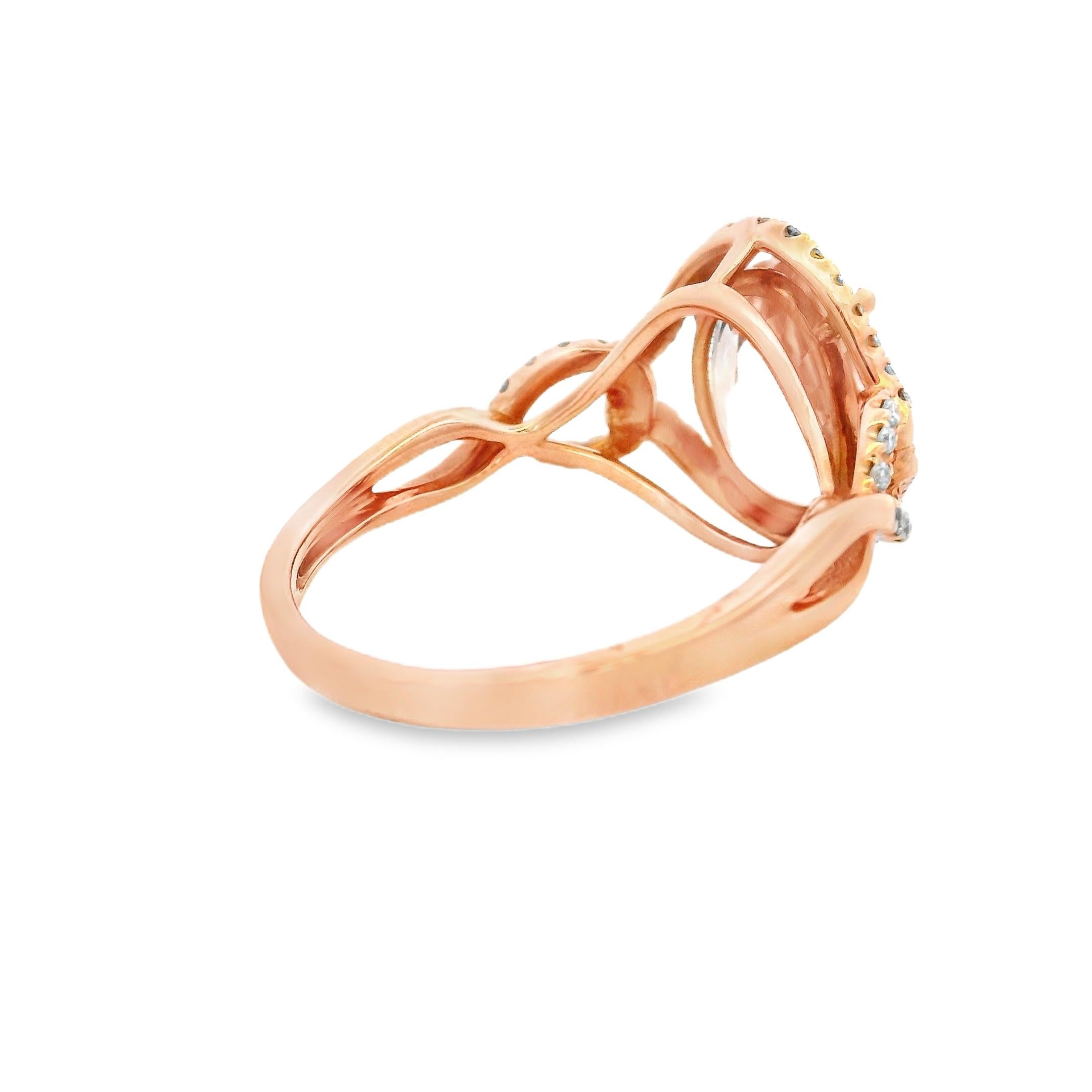 Anillo Ovalado de Morganita y Diamantes en Oro Rosa de 14K Talla 7 en venta 2
