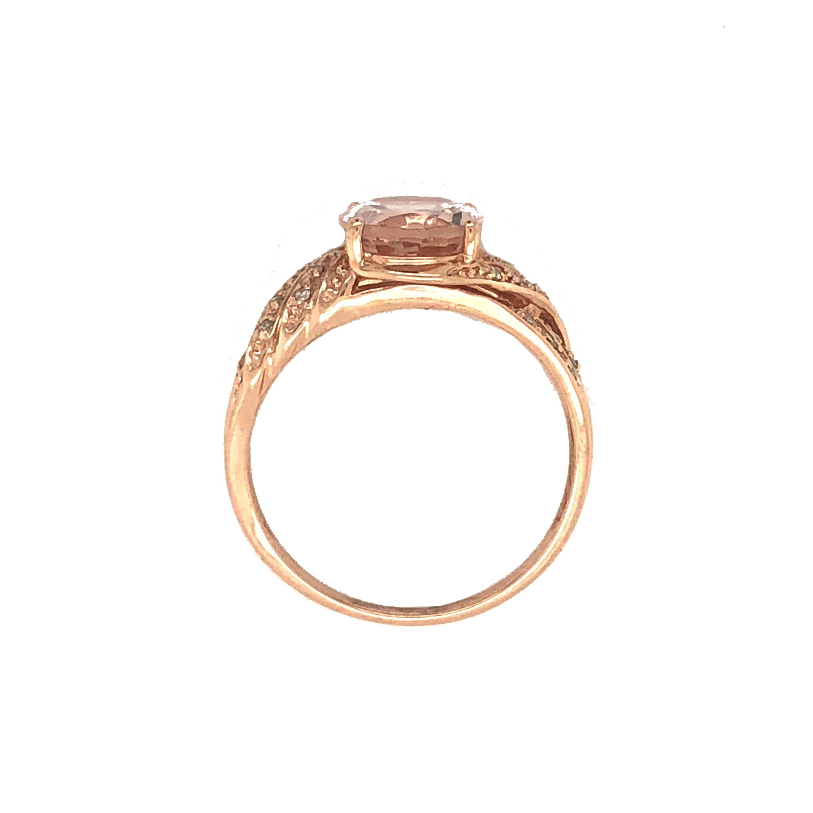 Contemporary Oval Morganite Diamond Encrusted 14K Rose Gold Royal Ring For Sale