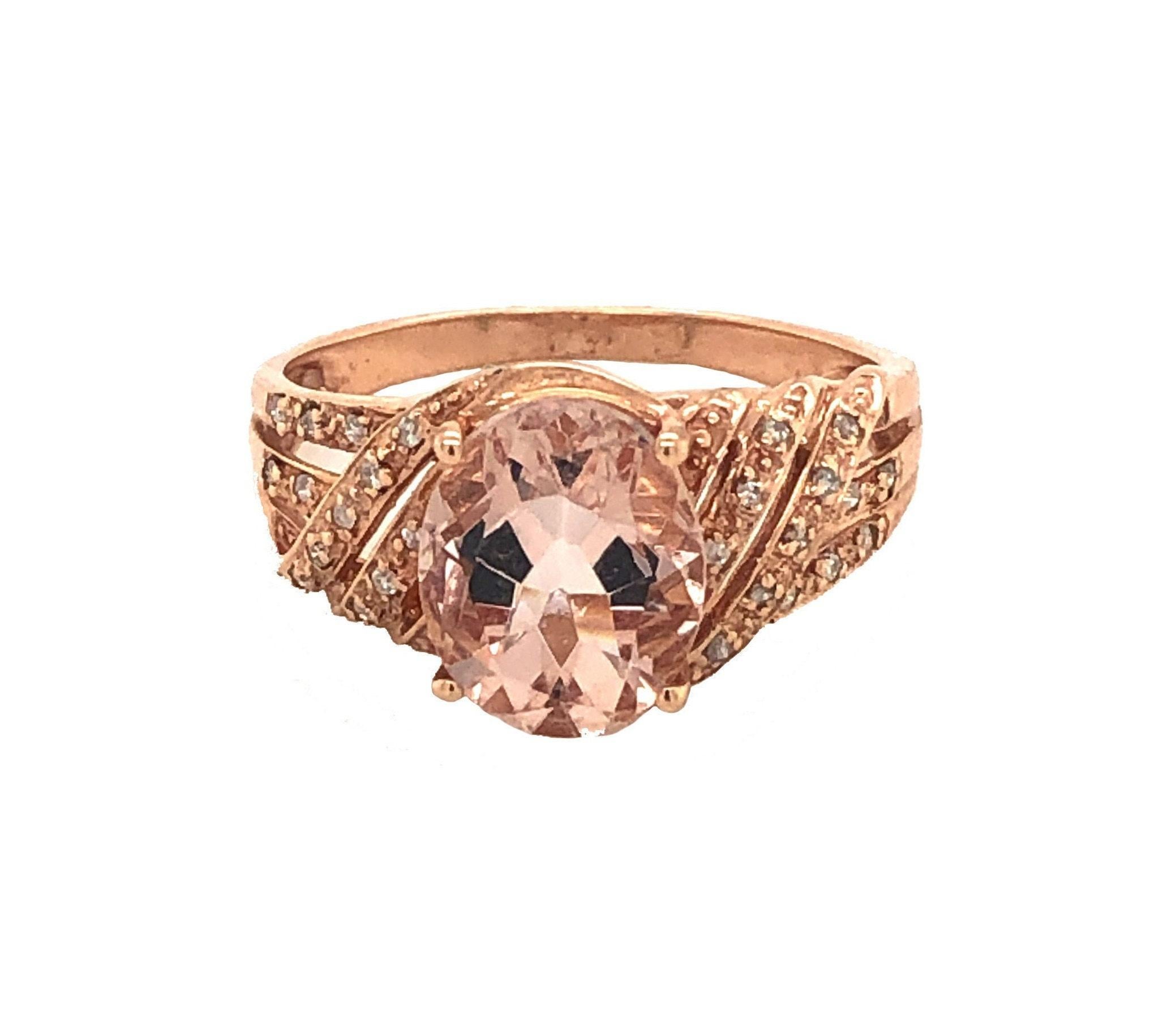 Oval Cut Oval Morganite Diamond Encrusted 14K Rose Gold Royal Ring For Sale