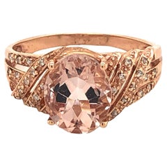 Oval Morganite Diamond Encrusted 14K Rose Gold Royal Ring
