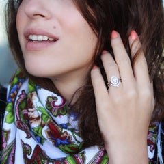 Oval Morganite Diamond Halo Unique Engagement Two Ring Set - The 3rd Eye