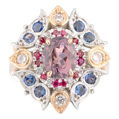 Oval Morganite, Purple and Blue Sapphire, Pink Spinels and Diamond Dress Ring