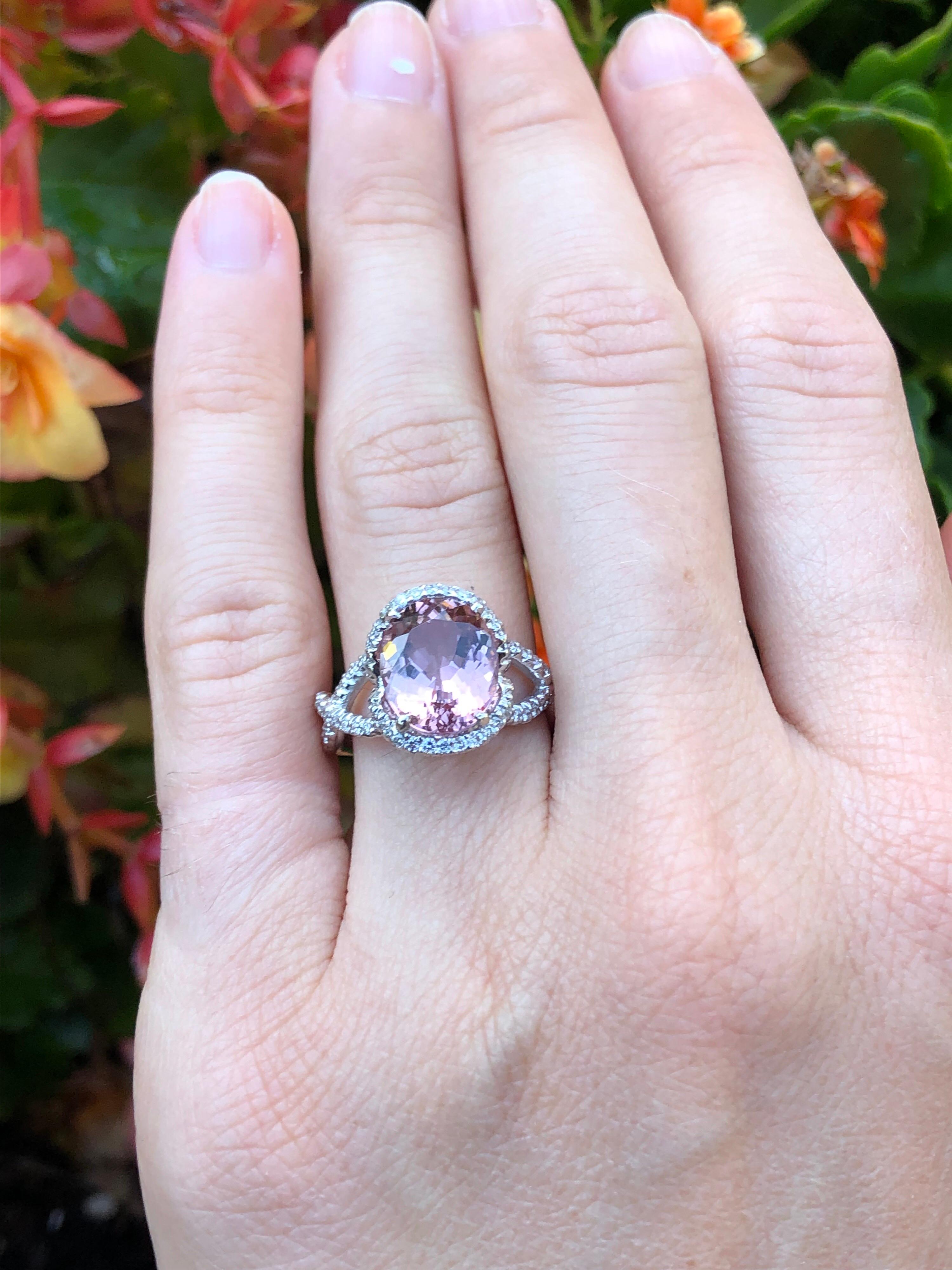 Oval Morganite White Gold - Luxury Cocktail Ring By Merkaba Beverly Hills For Sale 1