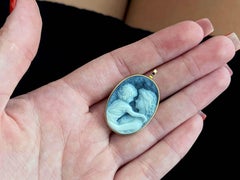 Oval Mother and Child Cameo Pendant/Brooch 14k Yellow Gold