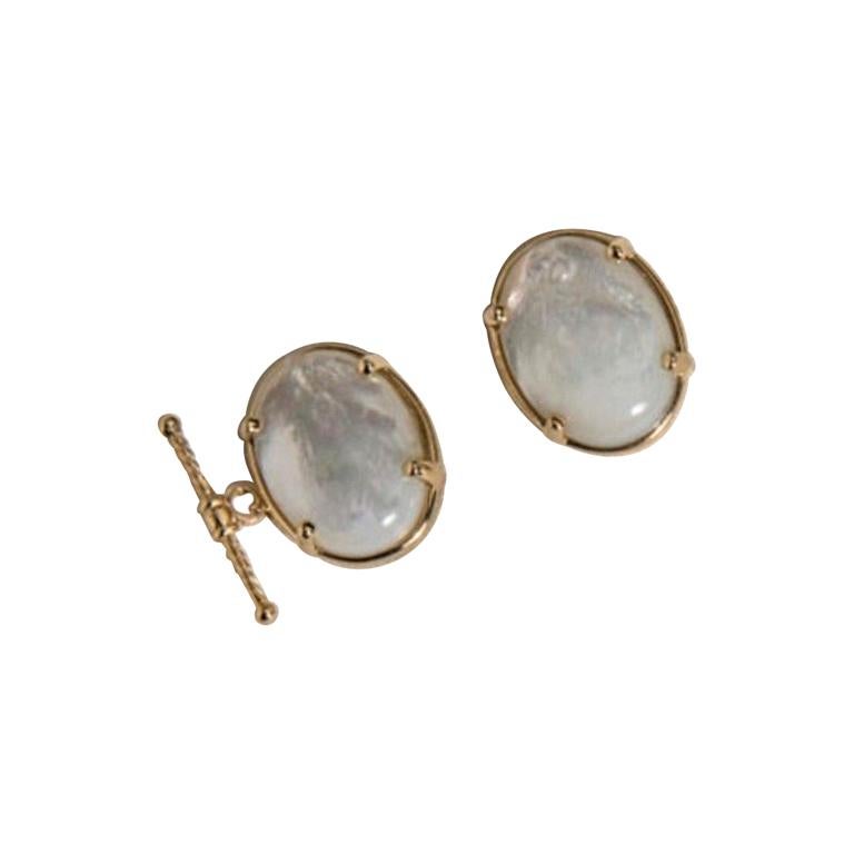 Oval Mother of Pearl Cufflinks in 14 Karat Yellow Gold For Sale