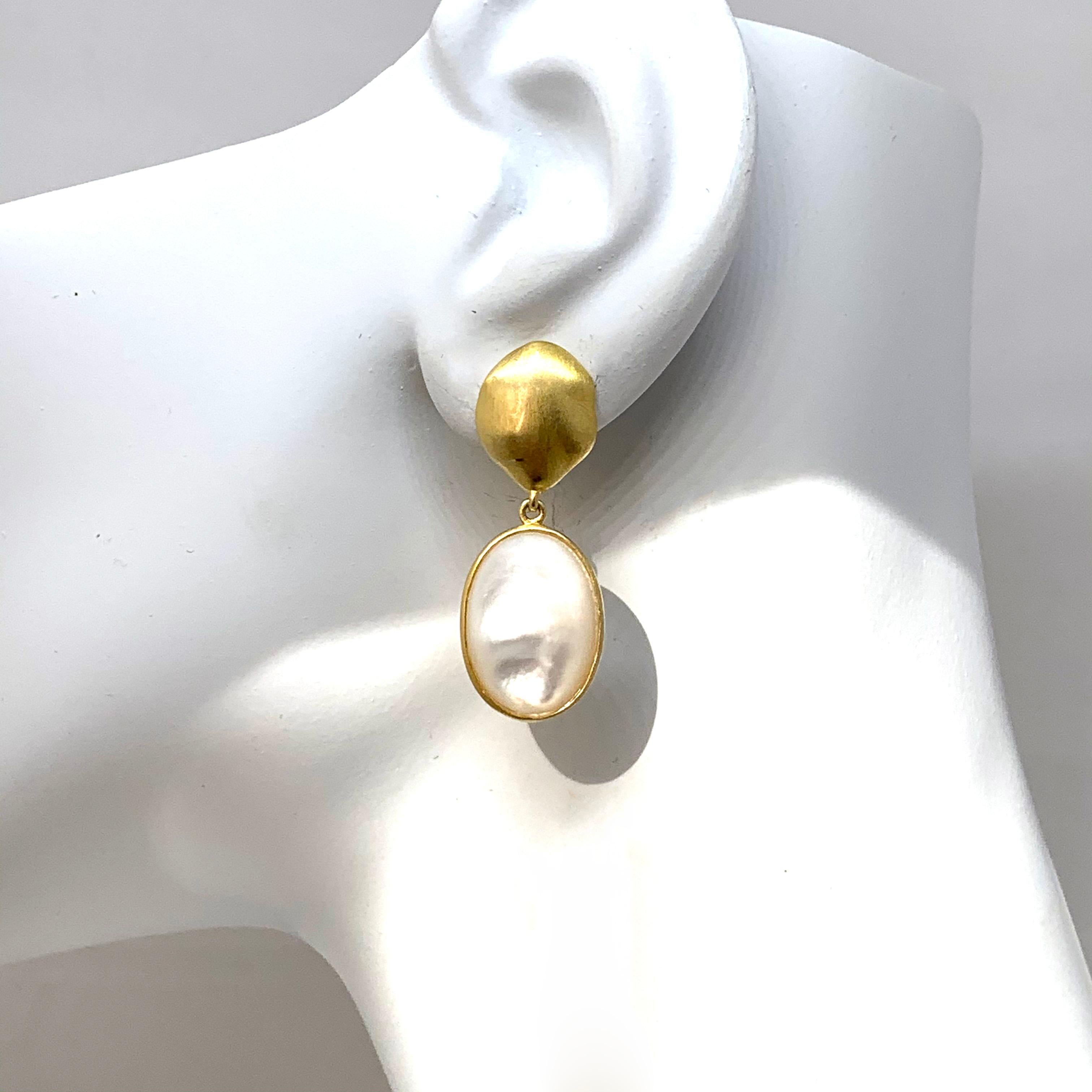 Oval Cut Oval Mother of Pearl Vermeil Drop Earrings