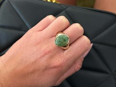 Oval Mottled Green Jade Ring 14K Yellow Gold