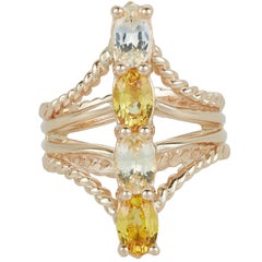 Oval Multi-Color Ombre Yellow Sapphire Elongated Twist Band Ring 14 Karat Gold
